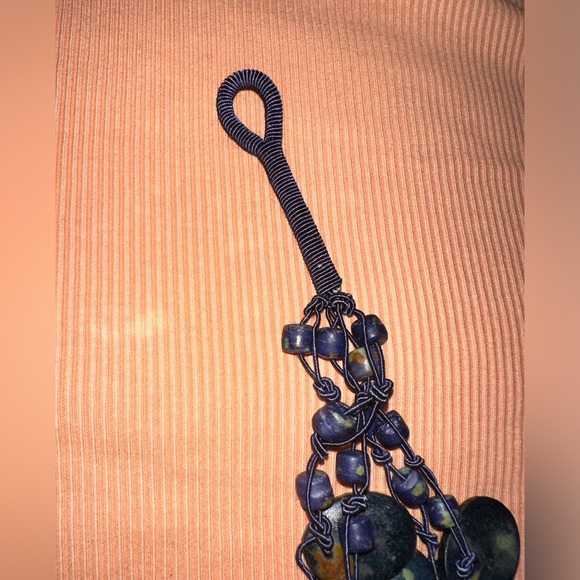 Blue and gold carved beads made from natural bone necklace - Picture 8 of 9